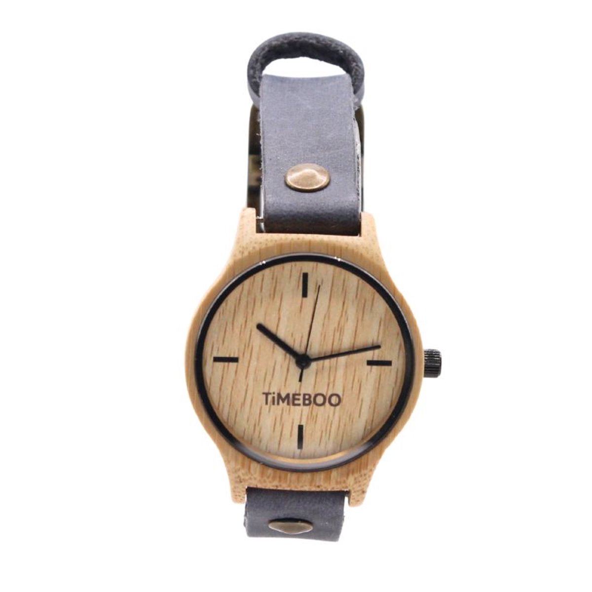 Timeboo horloge Twist | Bamboe houten horloge | dames - leer - Blue - zonder cijfers
