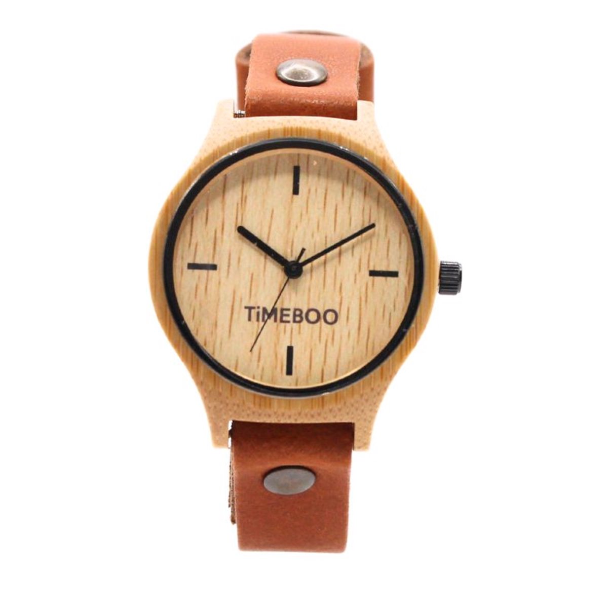 Timeboo horloge Twist | Bamboe houten horloge | dames - leer - Chestnut - zonder cijfers