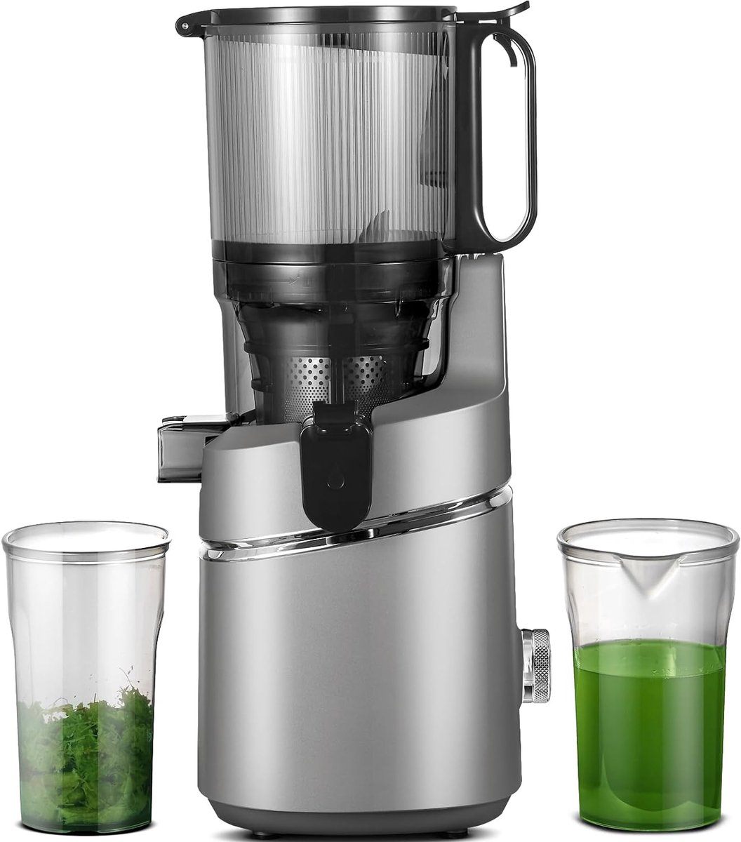 AMZCHEF Slowjuicer - 135MM Extra Grote Vulopening - 1800ml Sapcentrifuge voor Groenten en Fruit - Drievoudig Filtersysteem - Grijs