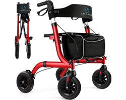 Safe Age® Rollator lichtgewicht en opvouwbaar - zitfunctie - voor binnen en buiten - Rugleuning en wandelstok houder (Rood)