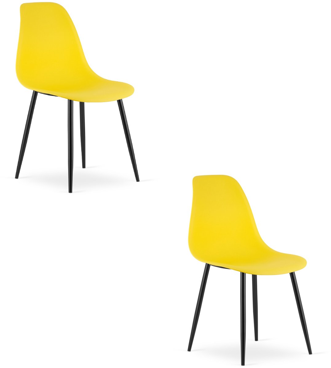 Set van 2 Stoelen WAT – Geel, Zwarte Metalen Poten, Kunststof Zitting – Modern en Ergonomisch – Geschikt voor Eetkamer, Woonkamer, Keuken, Thuiswerkplek, Kantine en Wachtruimte – Eenvoudige Montage