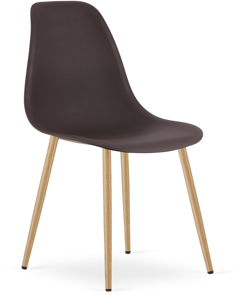 Stoel WAT – Mokka, Houtlook Metalen Poten, Kunststof Zitting – Modern en Ergonomisch – Geschikt voor Eetkamer, Woonkamer, Keuken, Thuiswerkplek, Kantine en Wachtruimte – Eenvoudige Montage