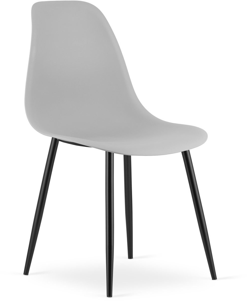Stoel WAT – Grijs, Zwarte Metalen Poten, Kunststof Zitting – Modern en Ergonomisch – Geschikt voor Eetkamer, Woonkamer, Keuken, Thuiswerkplek, Kantine en Wachtruimte – Eenvoudige Montage