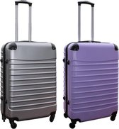 Bol.com Travelerz kofferset 2 delig ABS groot - met cijferslot - 69 liter - zilver - lila aanbieding