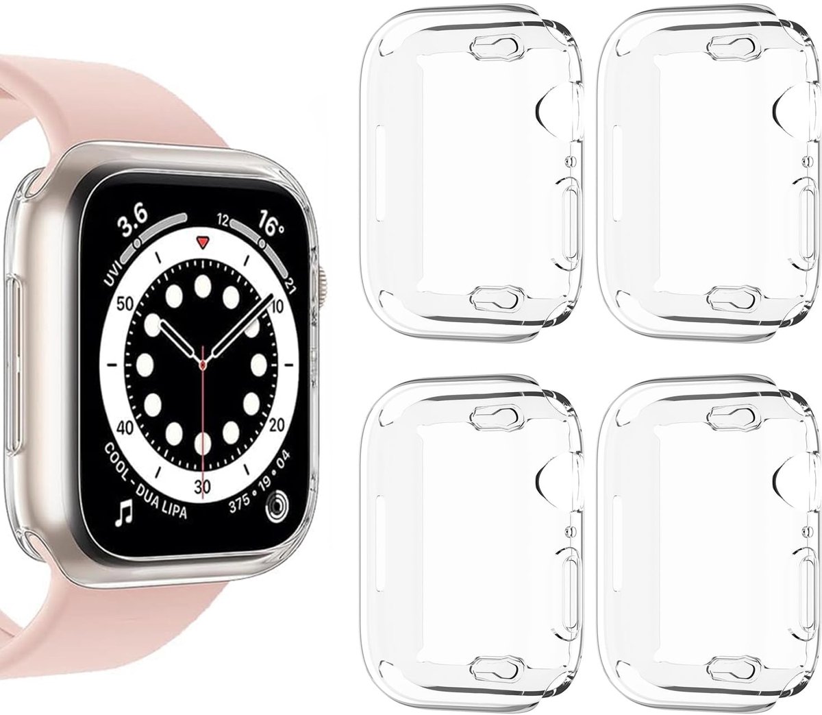 4 stuks horloge transparante hoes, TPU all-inclusive bescherming horloge case, horloge all-inclusive soft shell, Apple Watch transparante hoes, van toepassing op Apple Watch S4-5-6-SE2