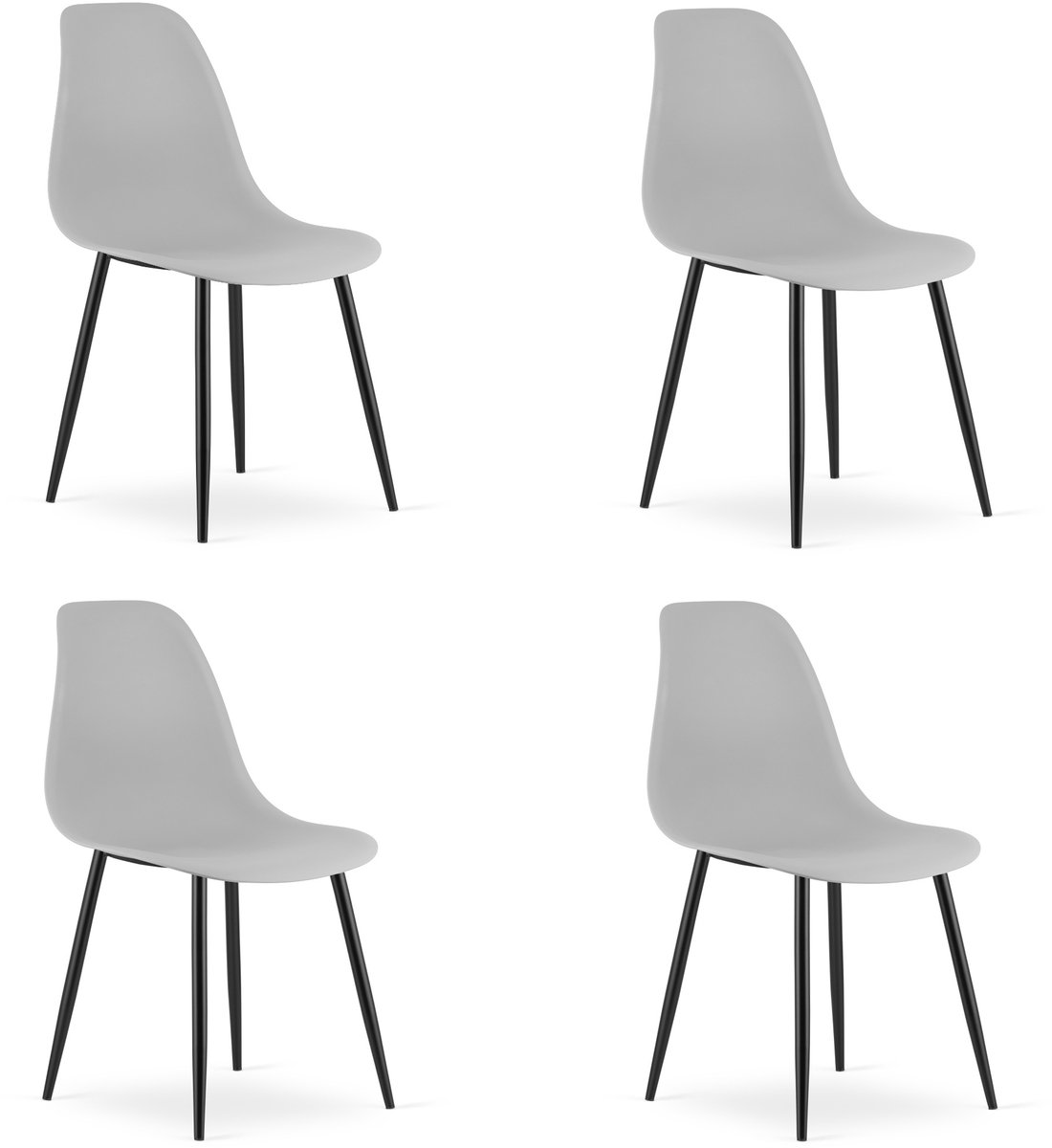 Set van 4 Stoelen WAT – Grijs, Zwarte Metalen Poten, Kunststof Zitting – Modern en Ergonomisch – Geschikt voor Eetkamer, Woonkamer, Keuken, Thuiswerkplek, Kantine en Wachtruimte – Eenvoudige Montage