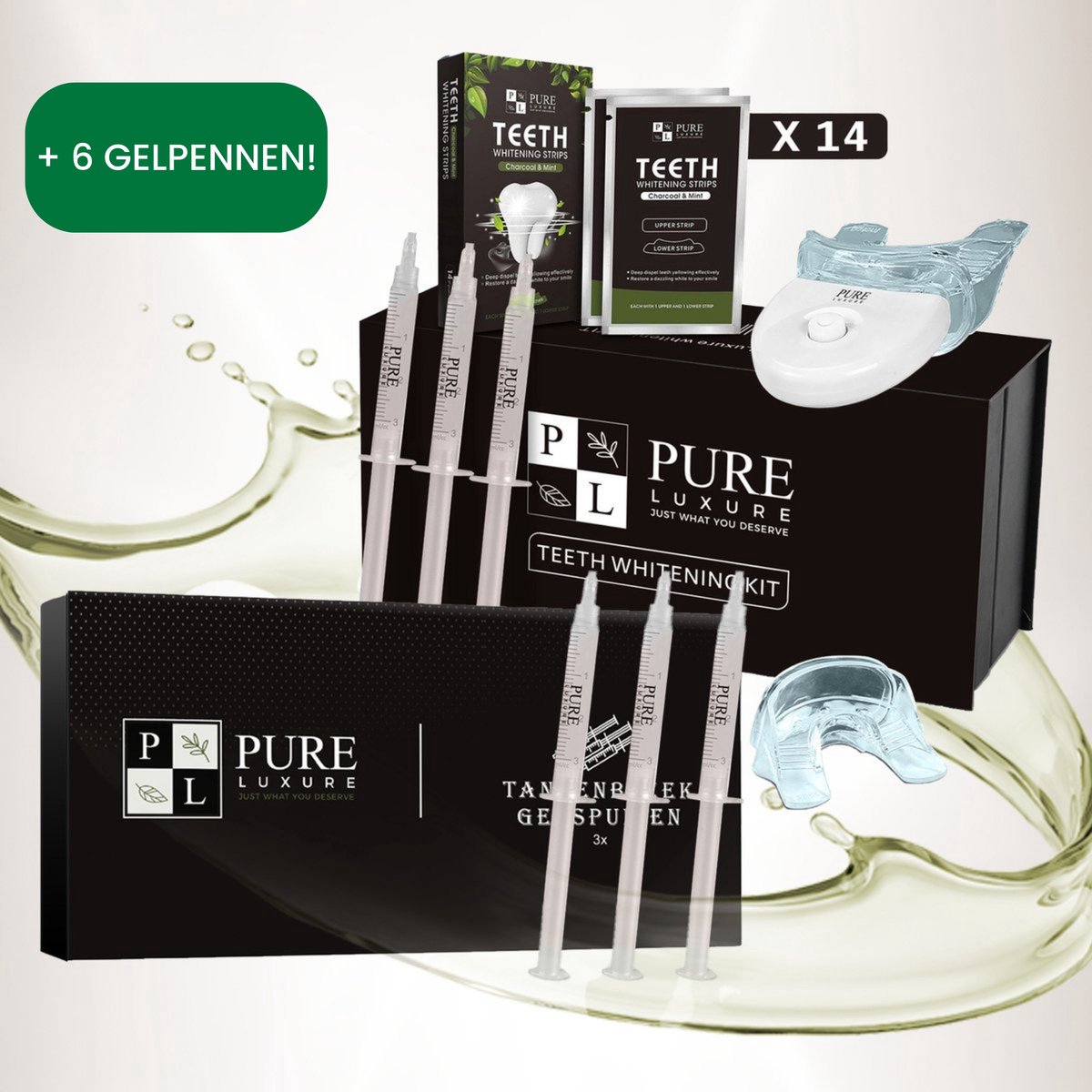 Pure Luxure Tandenbleekset INCL. 14 whitening strips en 6 gelpennen - tanden bleken - tandenbleekset - tandenblekers - witte tandenbleekstrips - met handleiding en ebook