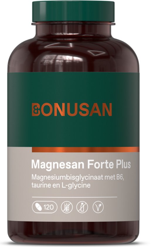 BONUSAN Magnesan Forte Plus – 120 Tabletten – 150 mg Magnesium per Tablet – Magnesium Bisglycinaat et B6, L-Glycine en Taurine – Goed Voor Zenuwstelsel en Gemoedstoestand