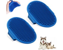 2x Dierenborstel - Hondenborstel - Kattenborstel - Huisdier borstel - Puppymassageborstel - Vacht Verzorgingsborstel - Rubberen Vachtverzorging - Haarreinigingsborstel - Met verstelbare riem - Voor natte, droge langharige honden en katten masseren