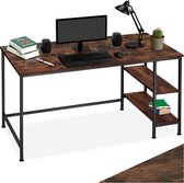 tectake® Bureau - Computerbureau met 2 planken - Bureautafel van hout en metaal - Industrieel design - Zwart metalen frame - Draagkracht bureaublad 200 kg en per plank 25 kg - Afmetingen (LxBxH) 140 x 60 x 76,5 cm - Donkerbruin