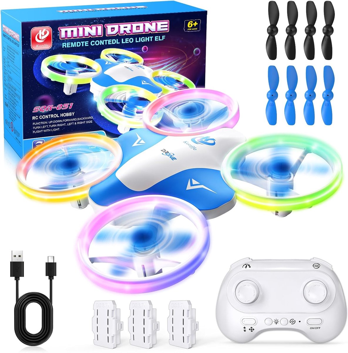KORFFE Mini Drone met Verlichting - Vliegtuig Speelgoed - RC Voertuigen - Kinder Drone - 30 Min. Vliegtijd - Incl. 3 Accu's
