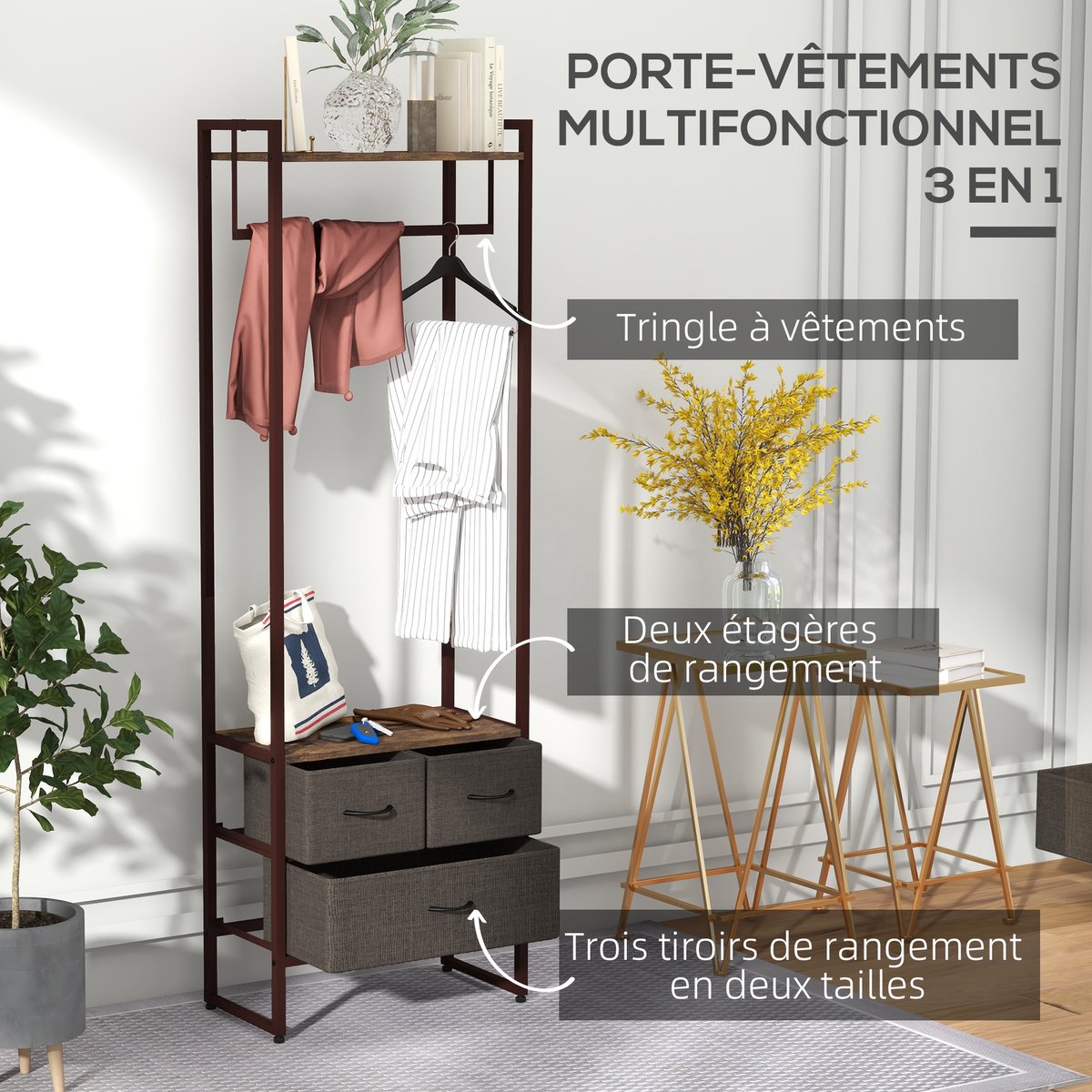 HOMCOM-Halboom-58,5x30x178cm-Staal-Bruin