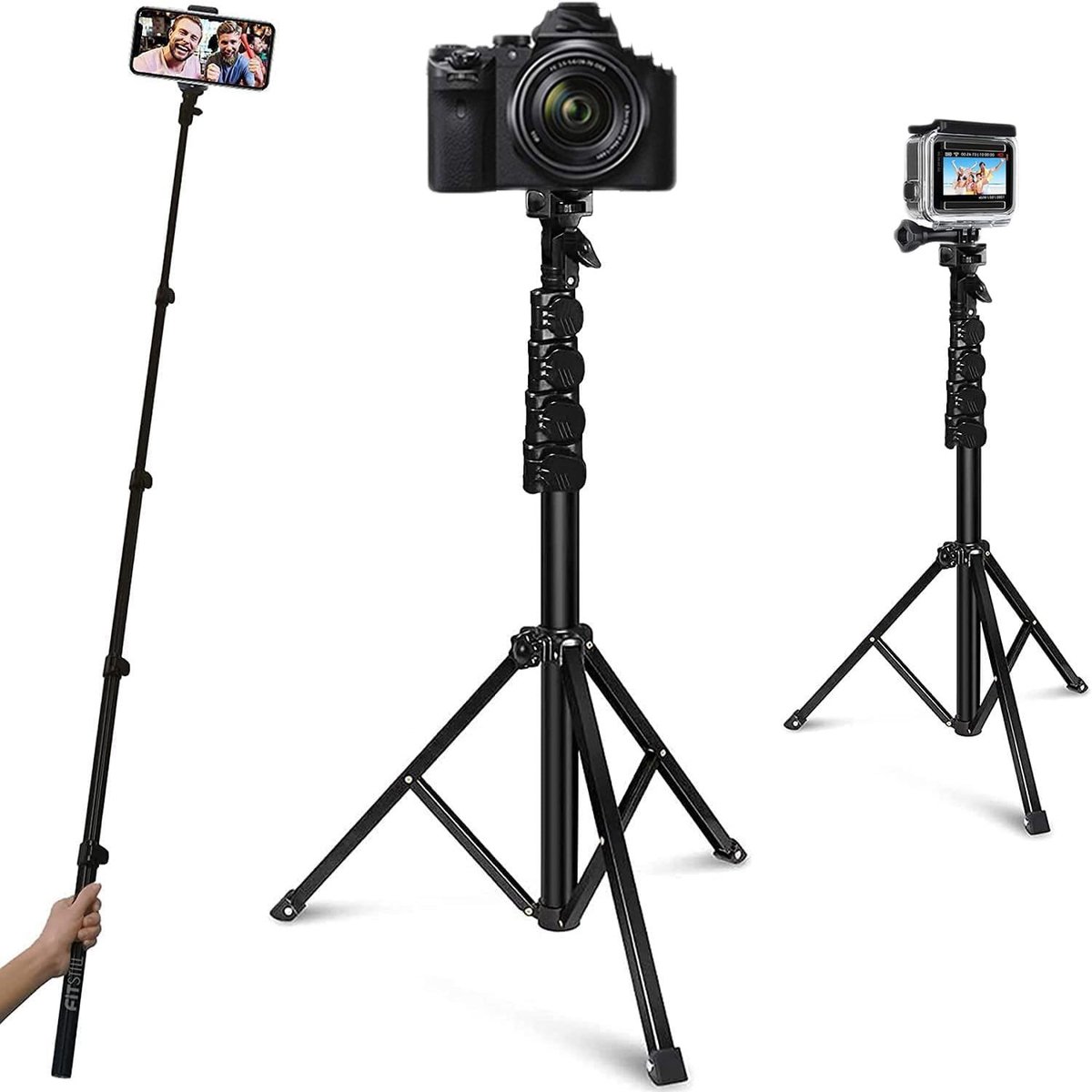Selfie Stick - Selfiestick universeel - Selfiestick tripod - Afneembaar 2-in-1 Telescopisch Telefoonstatief - Draagbaar Live Streaming Selfie Statief - Aluminiumlegering - Met Bluetooth Afstandsbediening - Draagbaar Statief - Universeel Statief