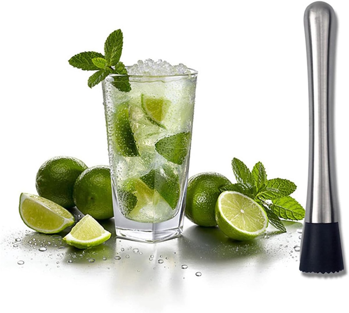 Cocktailstamper Roestvrij Staal – 20,3 cm – Geribbelde Kop – Perfect voor Cocktails, Mocktails, Fruit en Kruiden – Duurzaam en Professioneel