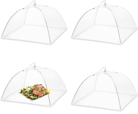 Voedselafdekking Set van 4 – 43×43 cm – Opvouwbaar & Herbruikbaar – Beschermt Eten tegen Insecten – Voor Binnen & Buiten