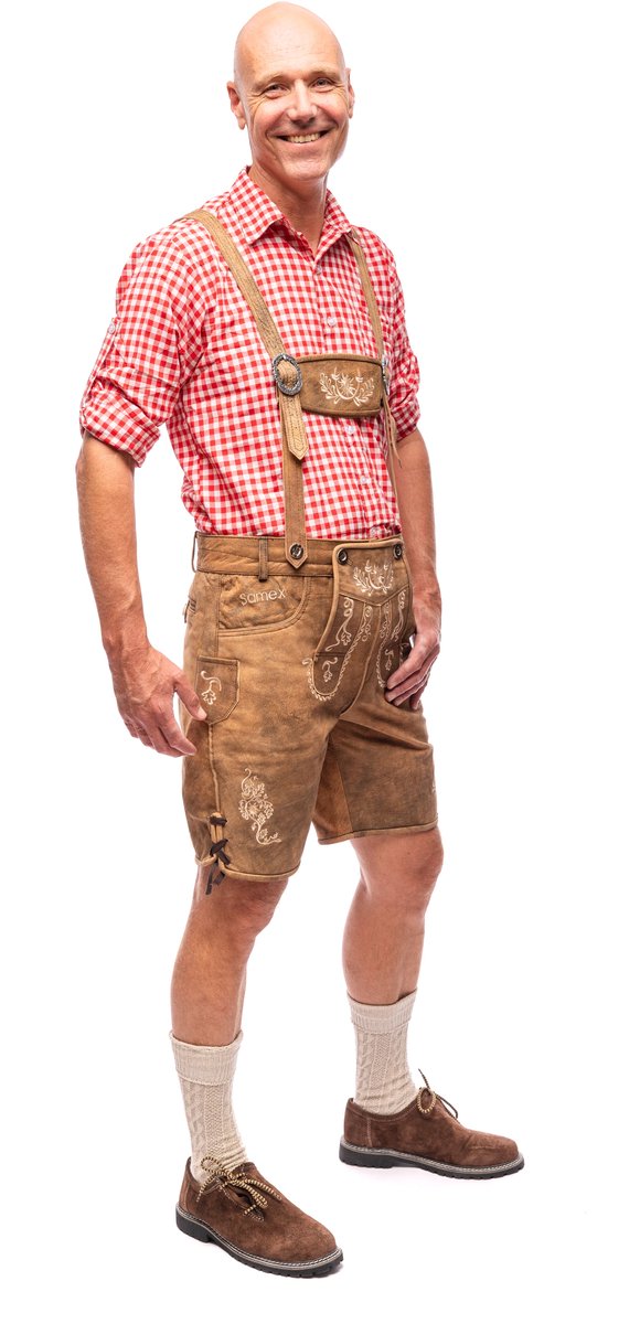 Samex® Lederhosen Man - Oktoberfest Kostuum Heren - Korte Lederhose - Wildleder - Verkleedkleren mannen - Carnavalskleding - Bruin - Maat 46 (S)
