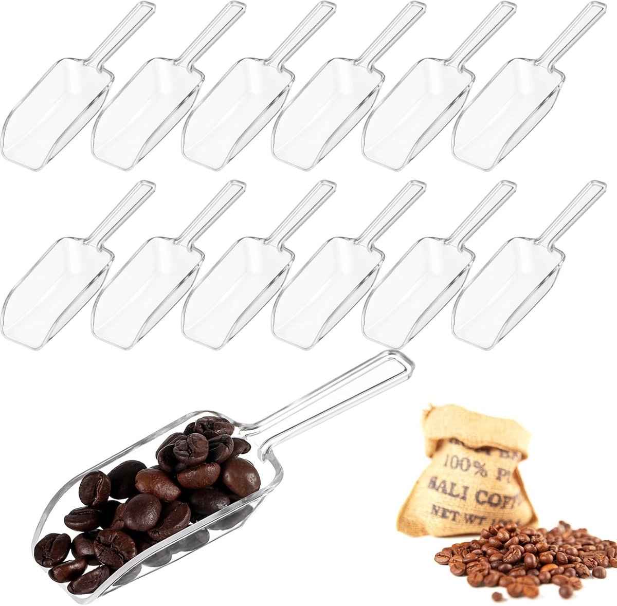 Set van 12 Transparante Keukenscheppen – 17 cm – Acryl Kunststof – Voor Snoep, IJs, Koffie, Meel & Meer