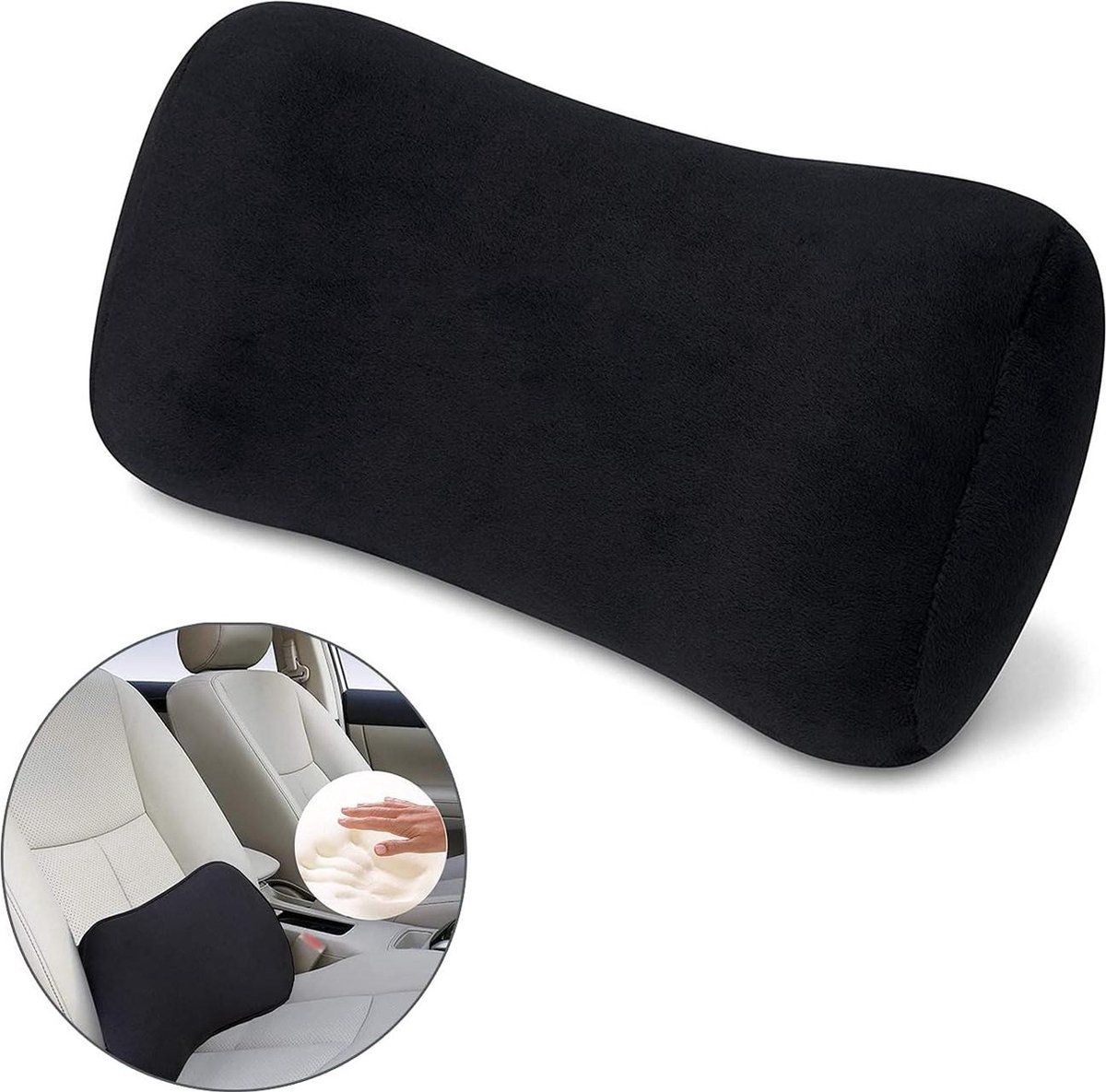 WNHB® Rugkussen Ondersteuning Onderrug - Memory Foam Lendensteun - Ergonomisch Kussen voor Auto Bureau of Stoel - Verlicht Rugpijn - Zwart