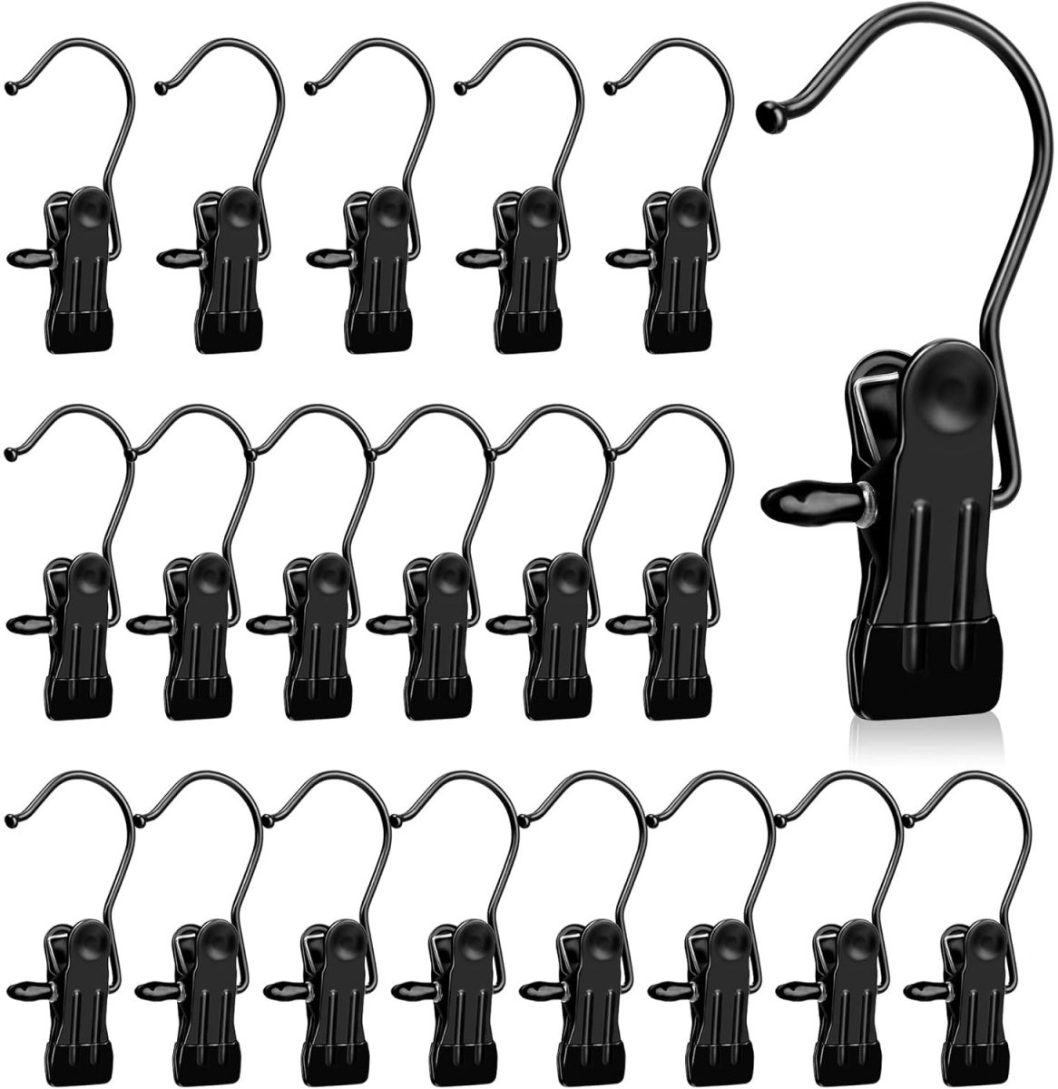 EXCITAT 20 stuks - Cliphaken - RVS Cliphaken - Haken - Geschikt voor kleding, broeken, laarzen, hoeden, handdoeken, sokken - 10*2,5cm - Zwart