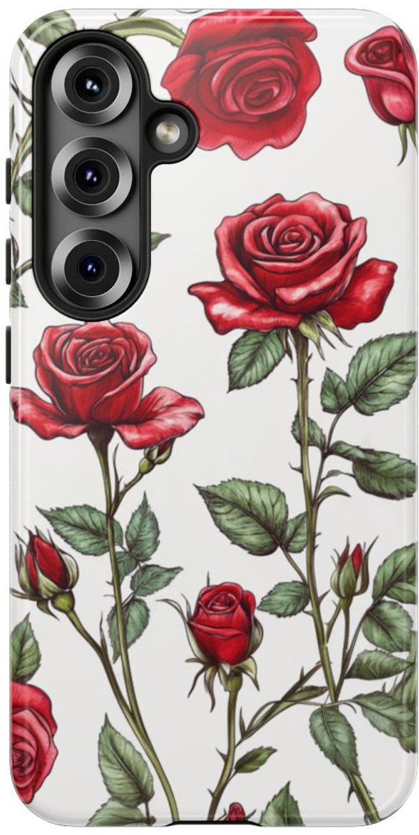 Rode Rozen Botanisch Patroon – Telefoonhoesje Geschikt voor Samsung Galaxy S25