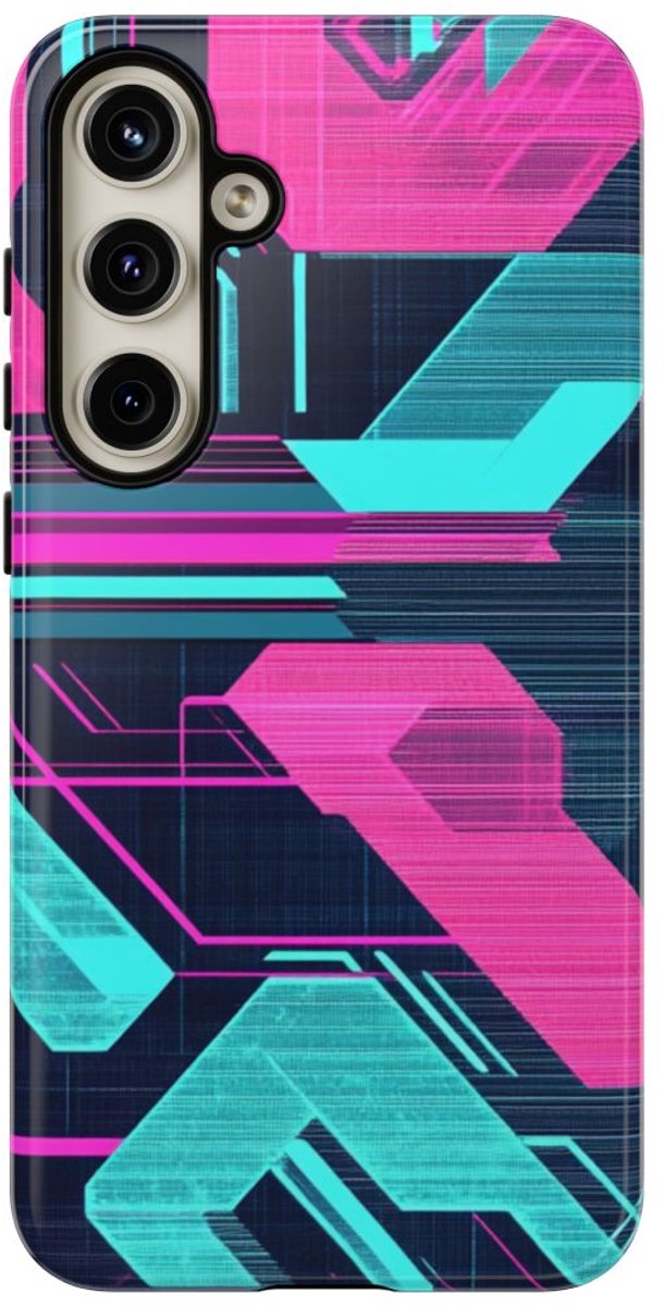Neon Geometrisch Cyberpunkpatroon – Telefoonhoesje Geschikt voor Samsung Galaxy S24 Plus