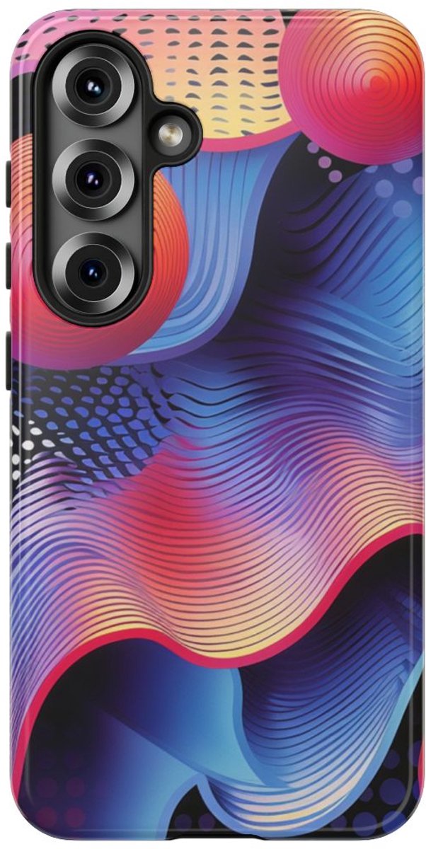 Kleurrijke Abstracte Golven en Bollen – Telefoonhoesje Geschikt voor Samsung Galaxy S25