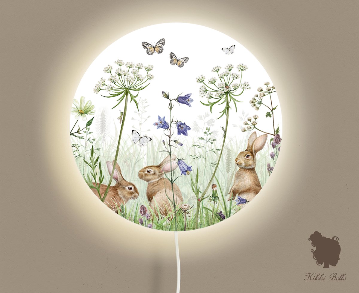 Wandlamp rond In the undergrowth Kikki Belle-sfeerverlichting-kinderkamer-konijntjes-bloemen-woonasseccoires