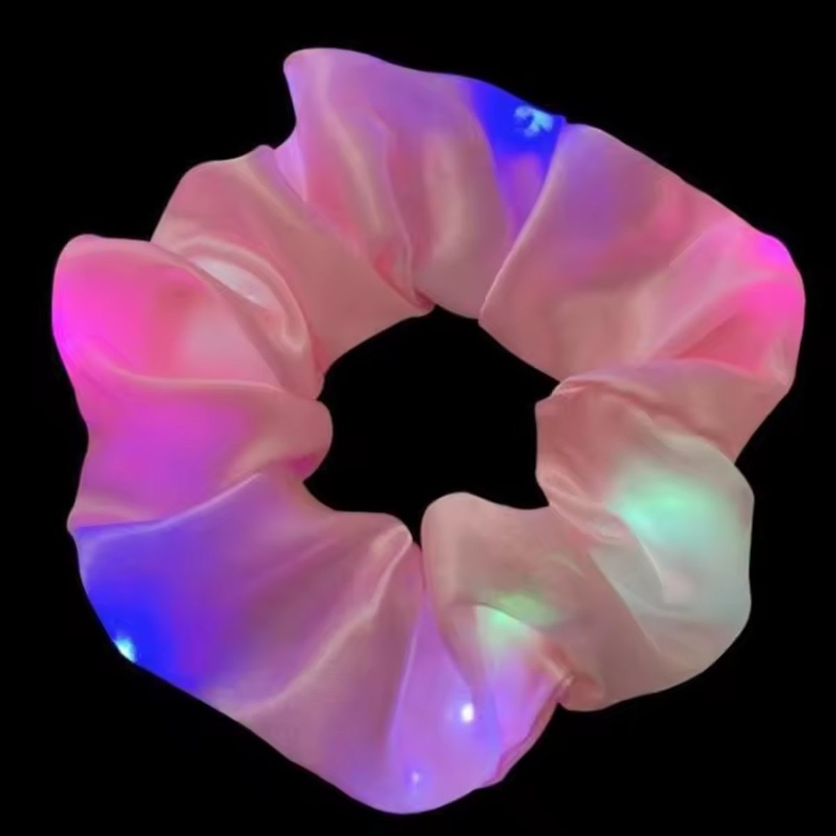Lichtgevende Scrunchie Haarband – Roze met Gekleurde LED-lichtjes