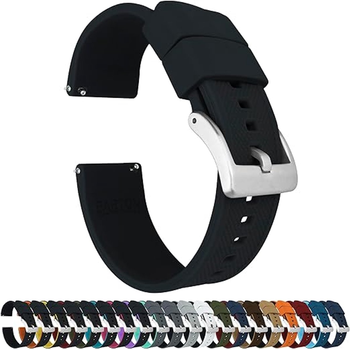 Siliconen band - Snelsluiting - Kies bandkleur en gespkleur Zwart 22 mm