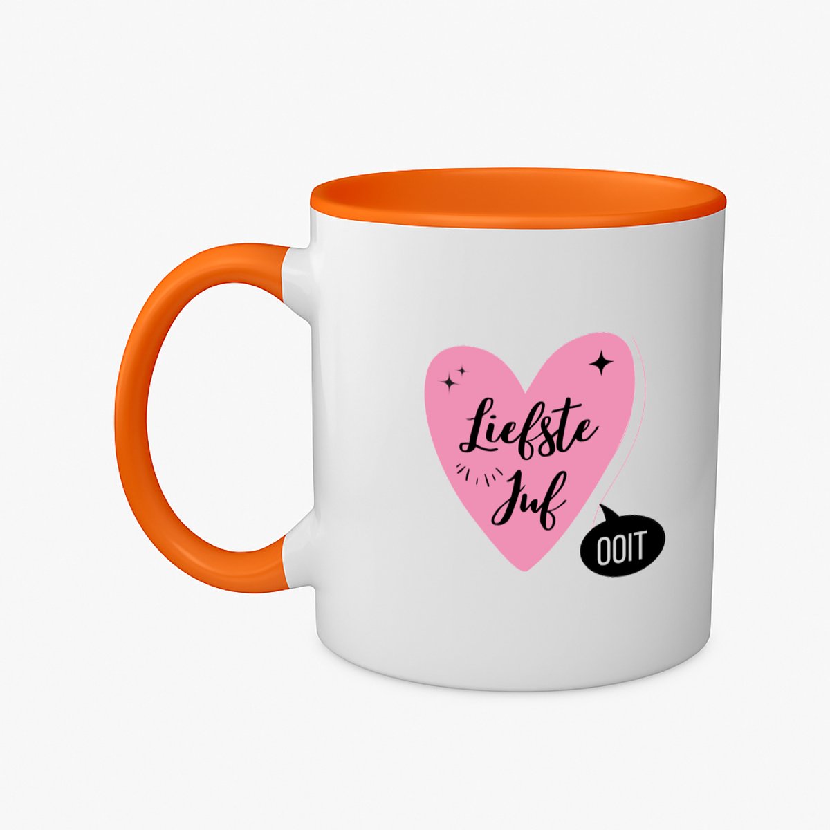 Hacebo® - Liefste juf ooit koffiebeker oranje - Juf - beste juf - thee mok - koffie beker - school - verjaardagscadeau - afscheidscadeau - kado - gift - koffiemok - 350 ML inhoud