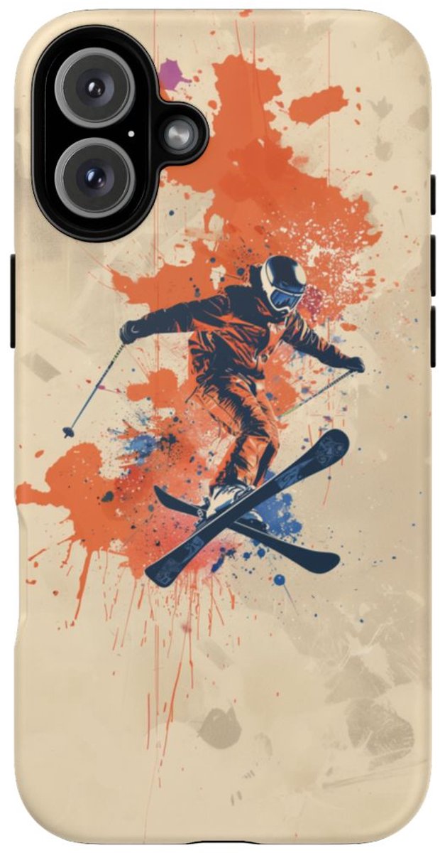 Skiër met Verfspatten – Telefoonhoesje Geschikt voor iPhone 16 Plus