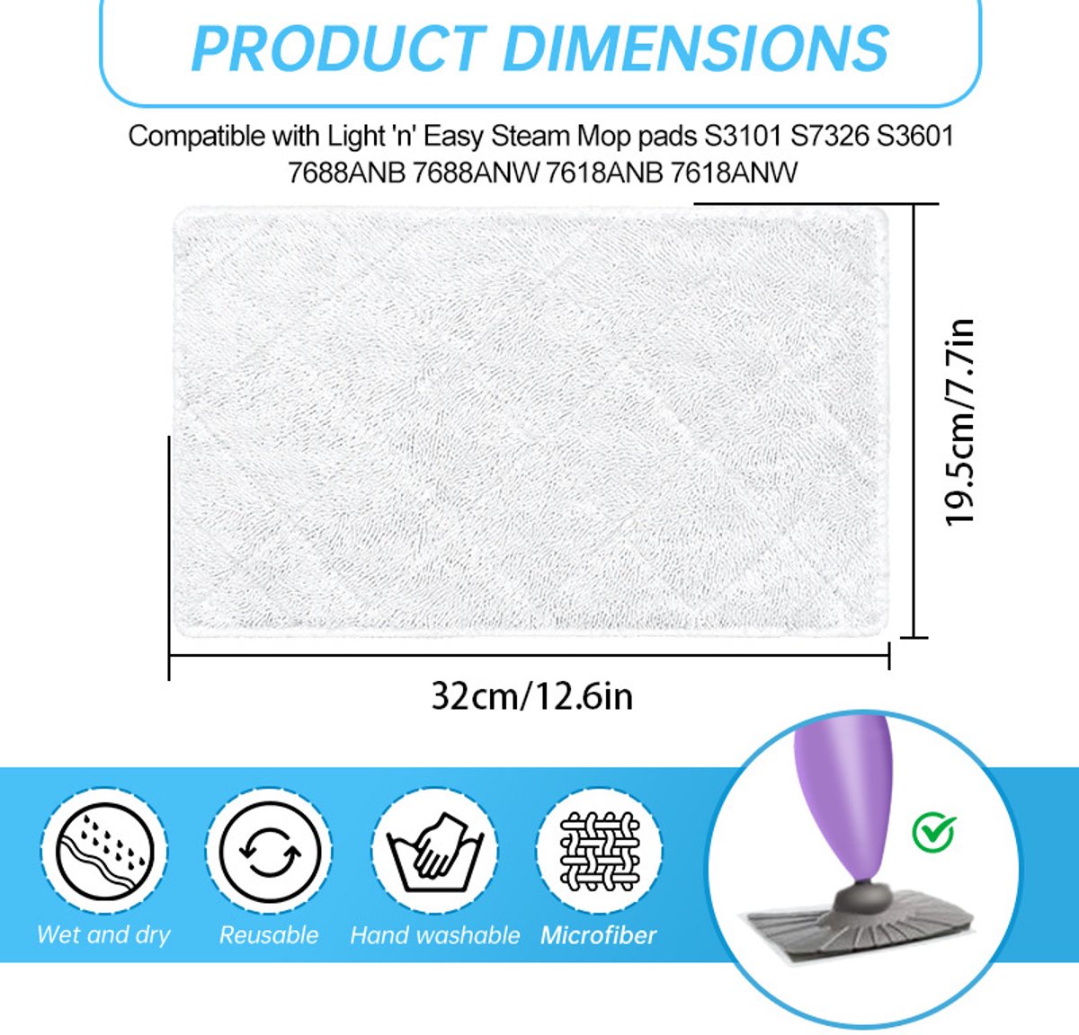 Geschikt voor LIGHT'N'EASY S3601 microfiber stoomplakjes 3 stuks