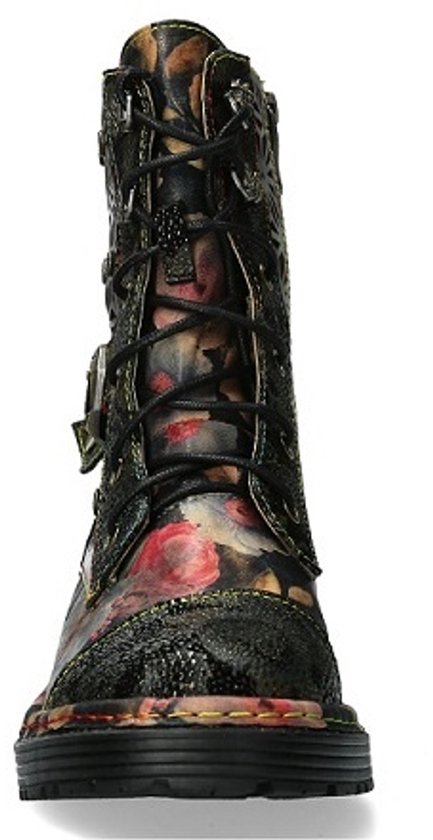 Laura Vita halfhoge veterboots gebloemd zwart leer