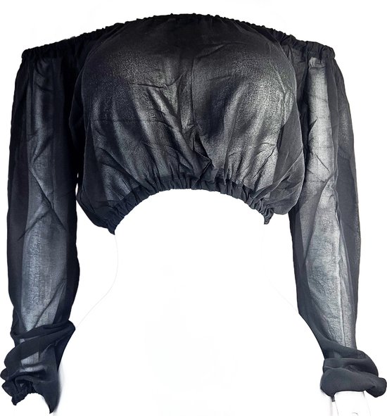 Blouse Dames Sexy Blousje van chiffon doorzichtig crop top zwart