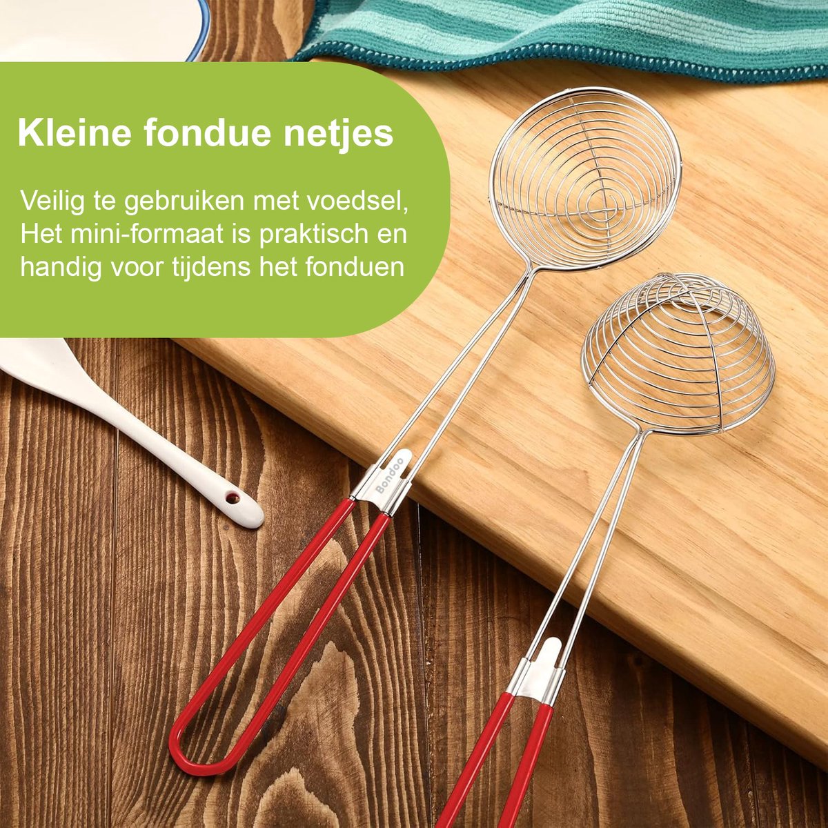 Fondue netjes voor Hotpot - Roestvrij staal - met handgreep - Ø6,5cm - los verkrijgbaar of als set van 4/6/8 stuks - Rood – foto 5