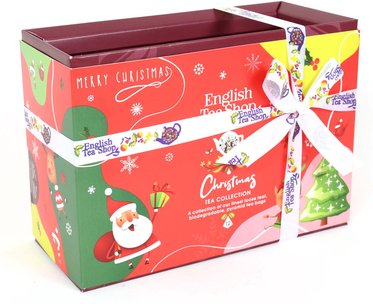 English Tea Shop - Christmas Tea Collection – 12x Biologische Theezakjes – Feestelijke Theegiftbox met Lint – Winterse Theemelanges Cadeau