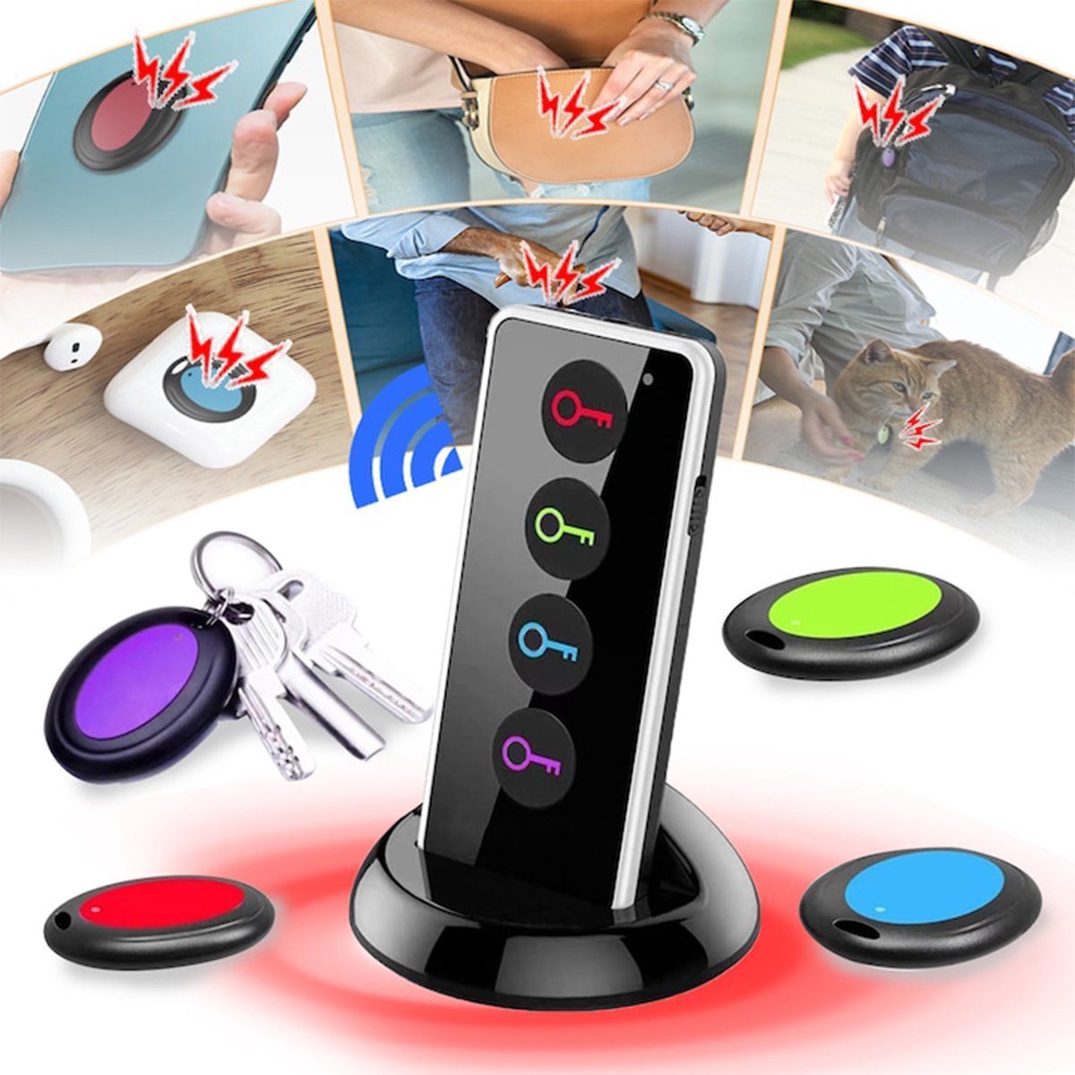 Gsedaox - Keyfinder Set - 4 Draadloze Sleutelzoekers - waterdicht - Bluetooth Tracker & KeyFinde