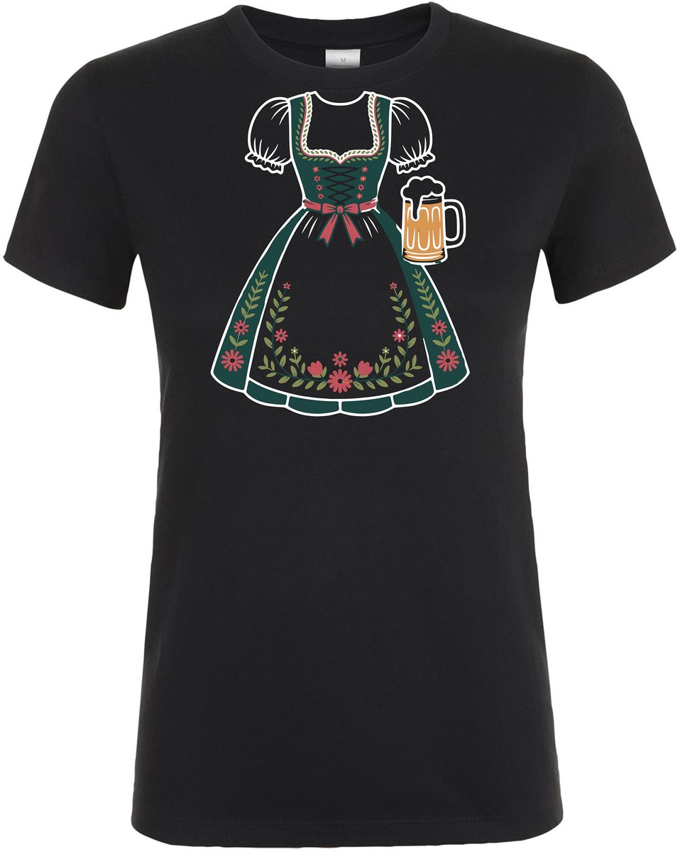 Duitse Jurk (Dirndl) Print dames T-shirt - Dames T-shirt - Oktoberfest outfit - Oktoberfest T-shirt - Bier - Oktoberfest Kleding - Lederhosen - T-shirt - Bierfeest - Bratwurst - Oktoberfest 2026 - Maat XXL