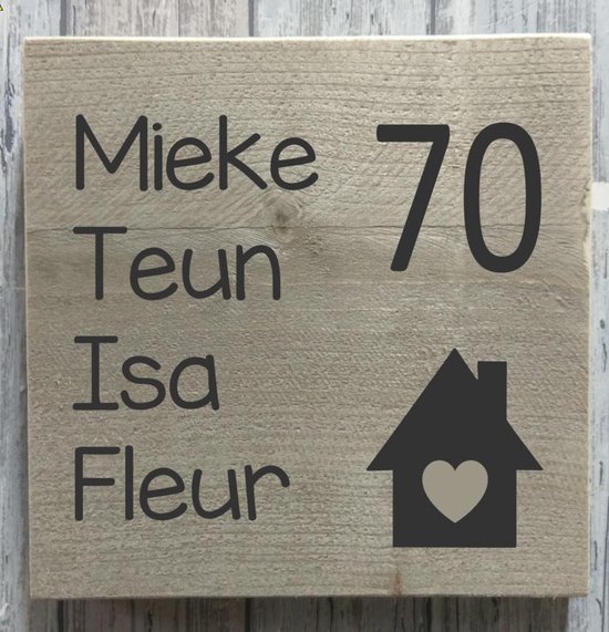 Naambordje voordeur steigerhout | houten naambord 20x20 cm