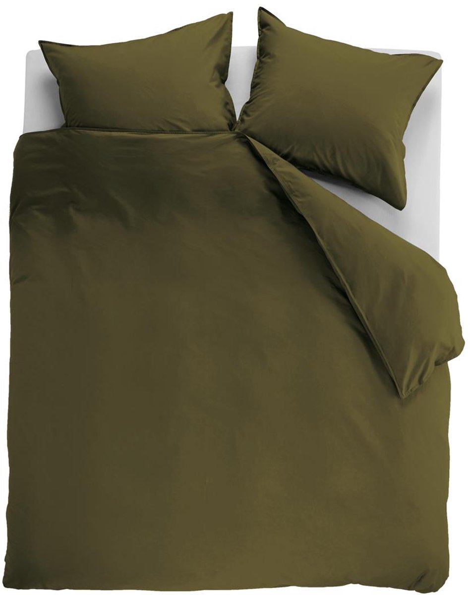 Ambiante Cotton Uni dekbedovertrek - Effen - Lits-Jumeaux XL - 260x200/220 cm - Olijfgroen