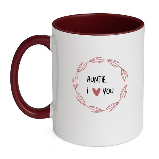 Hacebo® - auntie I love you koffiebeker bordeaux - Tante - de liefste tante - thee mok - koffie beker - verjaardagscadeau - verjaardag - cadeau - cadeautje voor tante - tante artikelen - kado - geschenk - gift - koffiemok - 350 ML inhoud