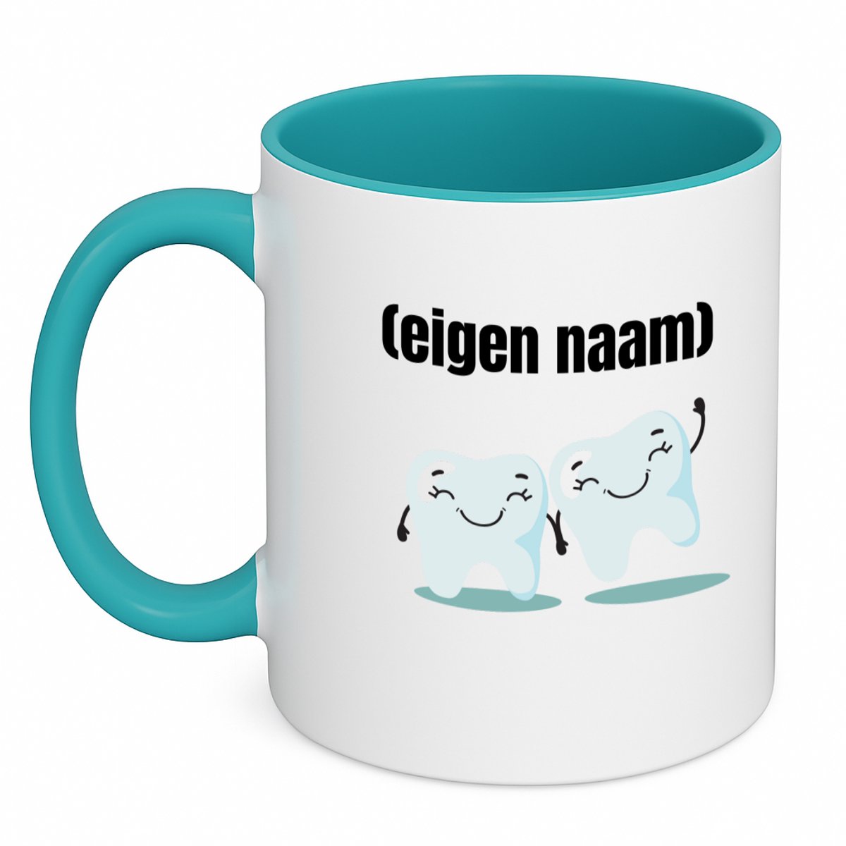Hacebo® - 2 tanden koffiebeker turquoise - Tandarts - mondhygienist - thee mok - koffie beker - met eigen naam - leuk cadeau voor iemand die tandarts is - cadeau - kado - koffiemok - 350 ML inhoud