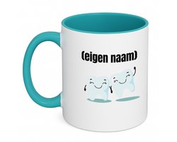 Hacebo® - 2 tanden koffiebeker turquoise - Tandarts - mondhygienist - thee mok - koffie beker - met eigen naam - leuk cadeau voor iemand die tandarts is - cadeau - kado - koffiemok - 350 ML inhoud