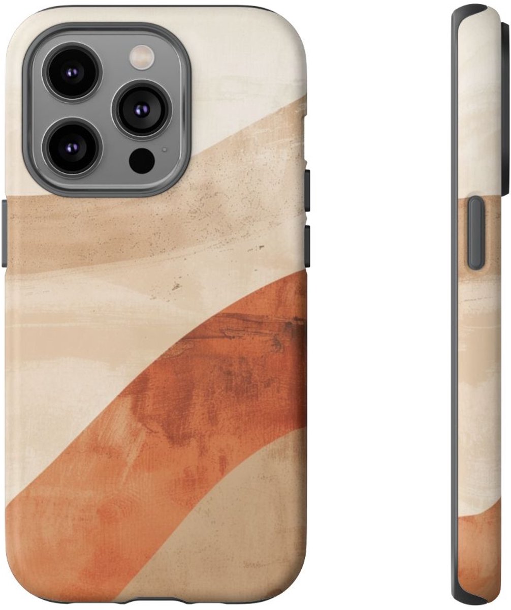 Abstracte Gebogen Terracotta- en Beigevormen – Telefoonhoesje Geschikt voor iPhone 14 Pro