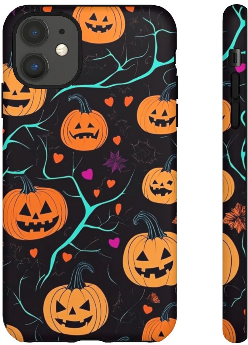 Herfstige Pompoenen en Hartenpatroon – Telefoonhoesje Geschikt voor iPhone 11