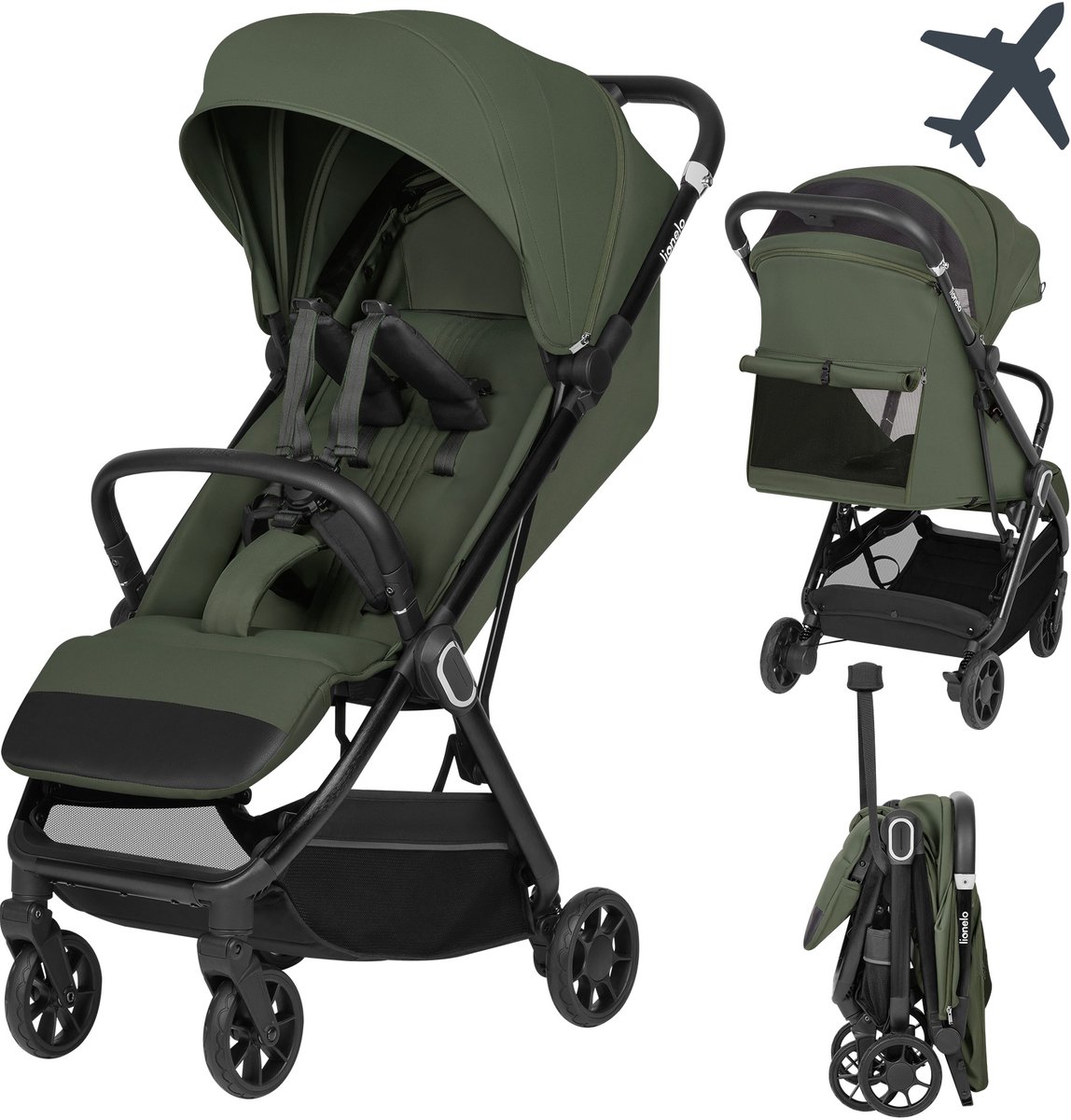 Lionelo Bess Ultra compacte Buggy - vanaf 6 maanden tot 22 kg – Kinderwagen - Lichtgewicht (7,5 kg) – Automatisch inklapbaar – XXL Kap met UPF 50+ – Magnetische 5-puntsgordel – Reisvriendelijk – Geveerde wielen – Mand & bekerhouder