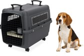 Reisbench hond – Autobench – Transportbox hond L 80x56x65,5 cm – Flamingo Transportkooi Lanta Donkergrijs