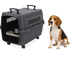 Reisbench hond – Autobench – Transportbox hond L 80x56x65,5 cm – Flamingo Transportkooi Lanta Donkergrijs
