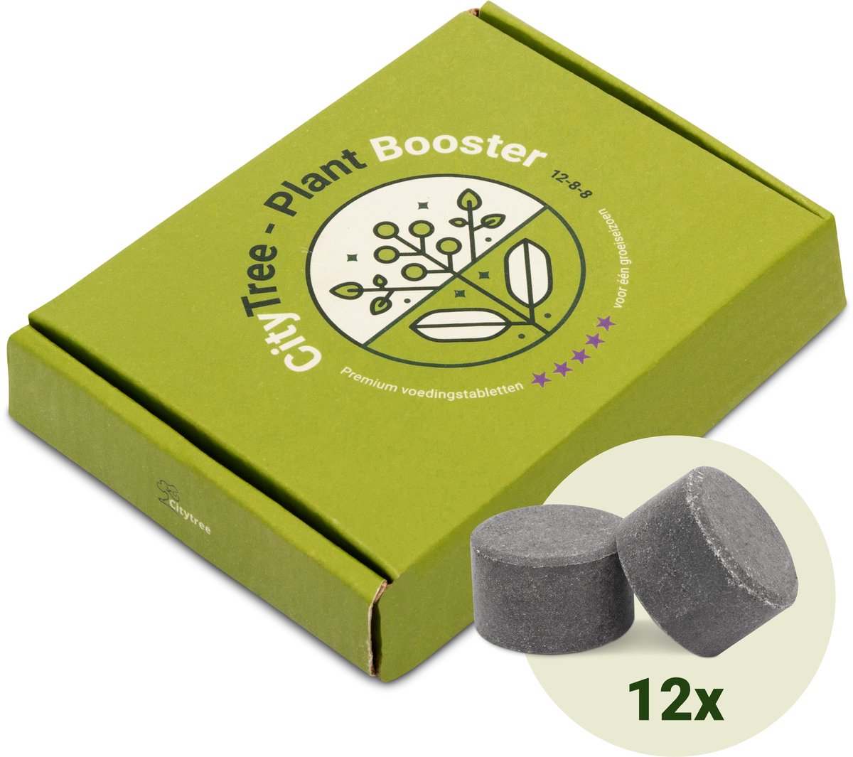 CityTree Plant Booster - Organische Plantenvoeding Tabletten voor Kamerplanten en Buiten - Universele Meststof - Slow Release - 1 Jaar voeding - Geurloos - 12 st.