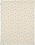 Witte hydrofiele deken met bruine ginkgo bladeren print, label 'Meyco'.